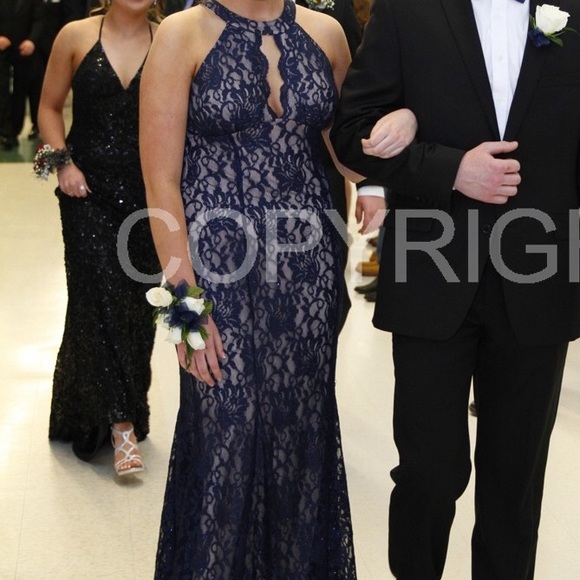 Navy blue lace prom dress - Picture 2 of 3